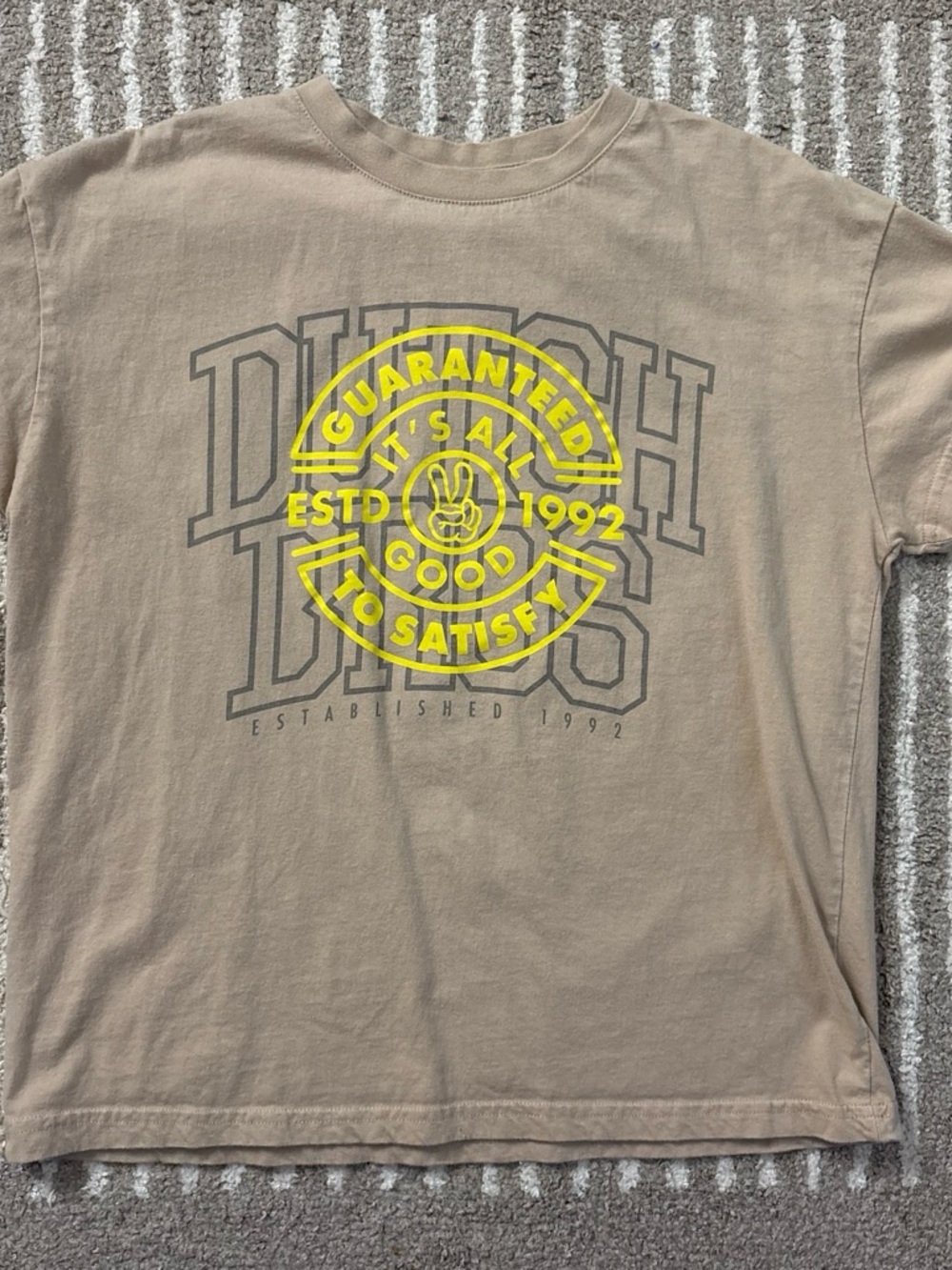 Dutch Bros Men's Beige Short-Sleeve Tee with Yellow Logo